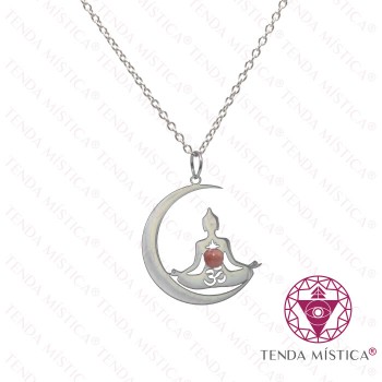 Colar Rodonite Aço Lua com Buddha Om