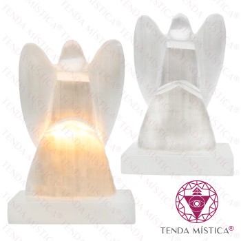 Selenite Candeeiro Anjo Base Retangular 24 cm