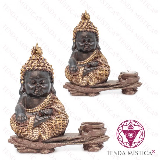 Porta Velas Buddha Sentado Castanho