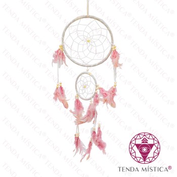 Caça Sonhos Xamânico Perolas Branco Penas Rosa
