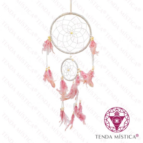 Caça Sonhos Xamânico Perolas Branco Penas Rosa