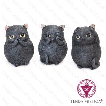 Conj. 3 gatos sábios gordos pretos - cego, surdo e mudo