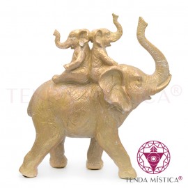 Elefantes Mãe & 2 Filhotes Dourado