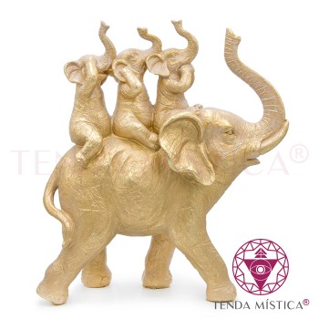 Elefantes Mãe & 3 Filhotes Dourado
