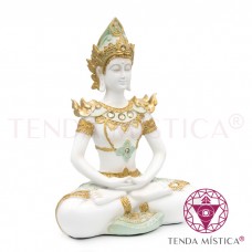 Buddha Dhyana Branco Dourado & Turquesa