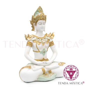 Buddha Dhyana Branco Dourado & Turquesa