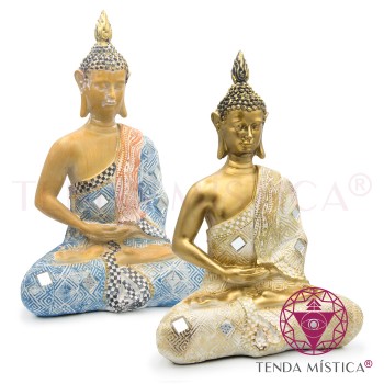 Conj. 2 Buddhas Dhyana Dourado & Azul