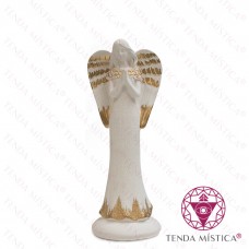Imagem anjo feminina branca e dourada prece