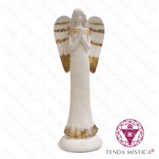 Imagem anjo feminina branca e dourada prece - grande
