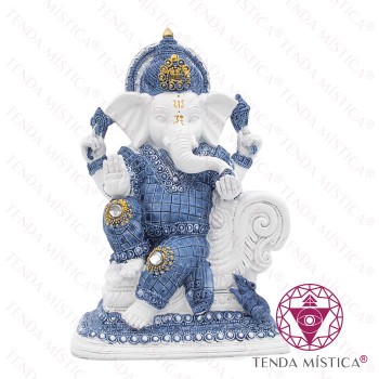 Imagem Ganesha Branco & Azul Meditação
