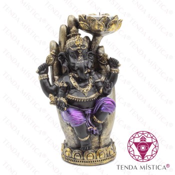 Imagem Ganesha Sentado Mão Suporte Vela