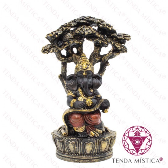 Imagem Ganesha Preto Dourado Baixo Arvore
