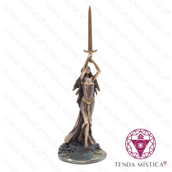 Imagem Resina Bronze Mulher com Excalibur 34cm
