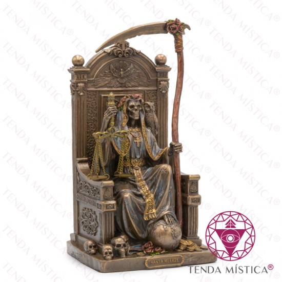 Imagem Resina Bronze Santa Muerte Trono 21cm