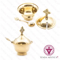 Incensário Metal Dourado com Colher 12cm