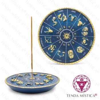 Incensário Círculo Zodíaco Azul & Dourado