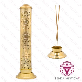 Incensário Torre Latão Hamsá Dourado