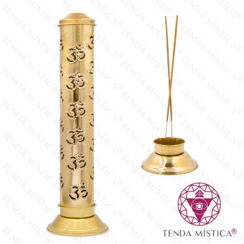 Incensário Torre Latão Om Dourado