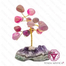 Árvore Pedra Bruto 5 ramos Ágata Rosa 10 cm