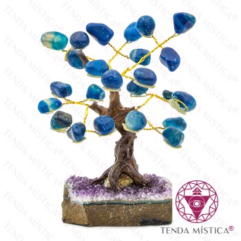 Árvore Pedra Bruto 8 ramos Ágata Azul 12 cm