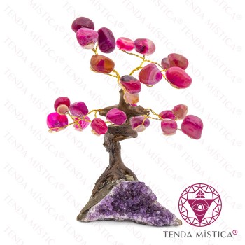 Árvore Pedra Bruto 8 ramos Ágata Rosa 12 cm