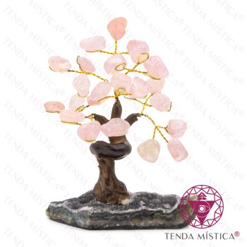 Árvore Pedra Bruto 8 ramos Quartzo Rosa 12 cm