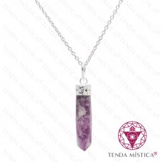 Colar Lepidolite Aço Ponta Topo Metal