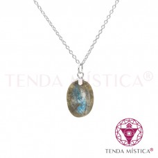 Colar Labradorite Aço Pedra Topo Prata