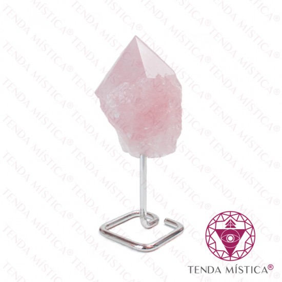 Drusa Ponta Quartzo Rosa Base Metal Cromada