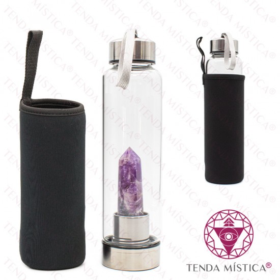 Garrafa Energética Vidro Inox Ponta Ametista
