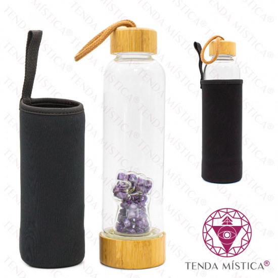 Garrafa Energética Vidro Madeira Figa Ametista