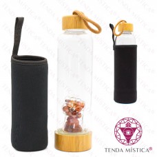 Garrafa Energética Vidro Madeira Figa Ágata Fogo