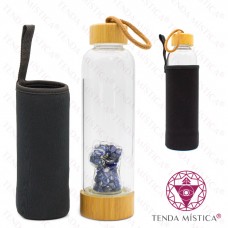 Garrafa Energética Vidro Madeira Figa Lápis Lazúli