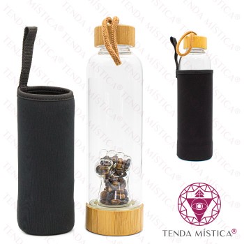 Garrafa Energética Vidro Madeira Figa Olho de Tigre