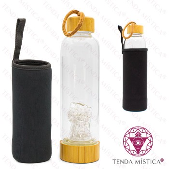 Garrafa Energética Vidro Madeira Figa Quartzo Cristal