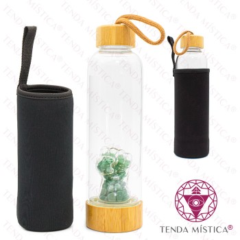 Garrafa Energética Vidro Madeira Figa Quartzo Verde