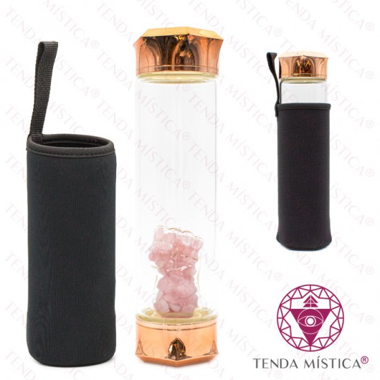 Garrafa Energética Vidro Cobre Figa Quartzo Rosa