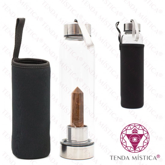 Garrafa Energética Vidro Inox Ponta Olho de Tigre