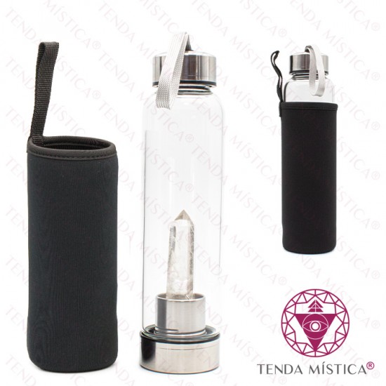 Garrafa Energética Vidro Inox Ponta Quartzo Cristal