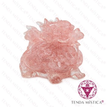 Orgonite Dragão - Quartzo Rosa + Glitter Dourado