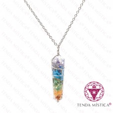 Orgonite Colar Chakras Ponta Biterminada Topo Prata