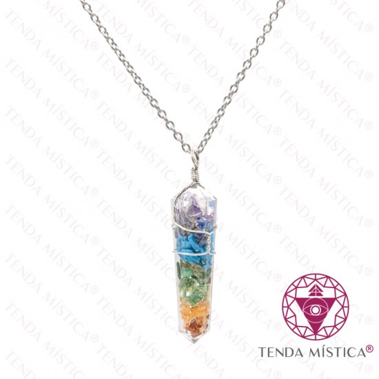 Orgonite Colar Chakras Ponta Biterminada Topo Prata