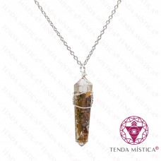 Orgonite Colar Olho de Tigre Ponta Topo Prata