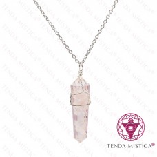 Orgonite Colar Quartzo Rosa Ponta Biterminada Topo Prata