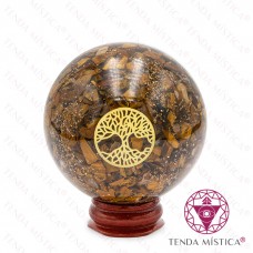 Orgonite Esfera Olho de Tigre Árvore da Vida