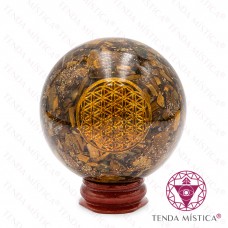 Orgonite Esfera Olho de Tigre Flor da Vida