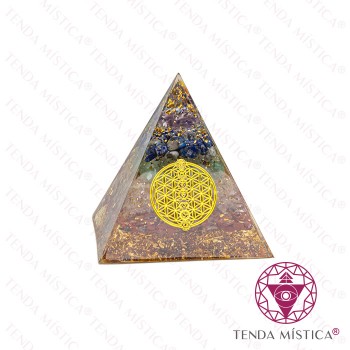 Orgonite Pirâmide - Chakras Pedras Dourado 6X6
