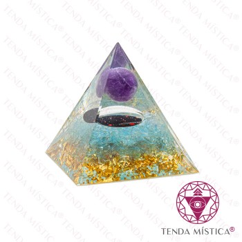 Orgonite Pirâmide - Galáxia Angelite Bola Ametista 6X6