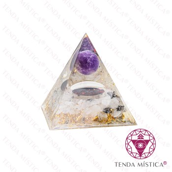 Orgonite Pirâmide - Galáxia Howlite Branca Bola Ametista 6X6