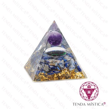 Orgonite Pirâmide - Galáxia Lápis Lazúli Bola Ametista 6X6
